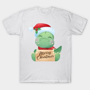 Cute Christmas T Rex Dinosaur Wishing Merry Christmas T-Shirt